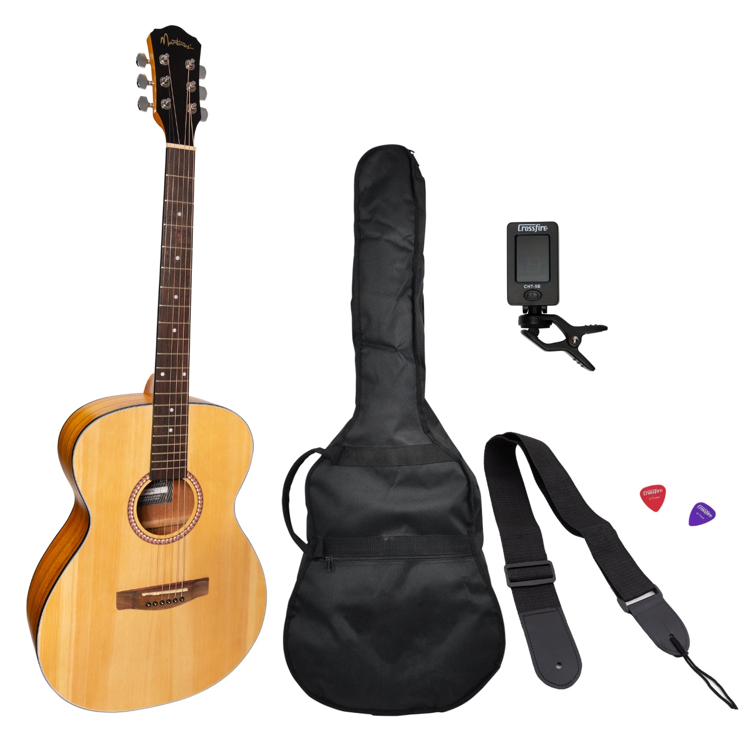 Martinez Left Hand '41 Series' Folk Size Acoustic Guitar Pack - Spruce/Koa