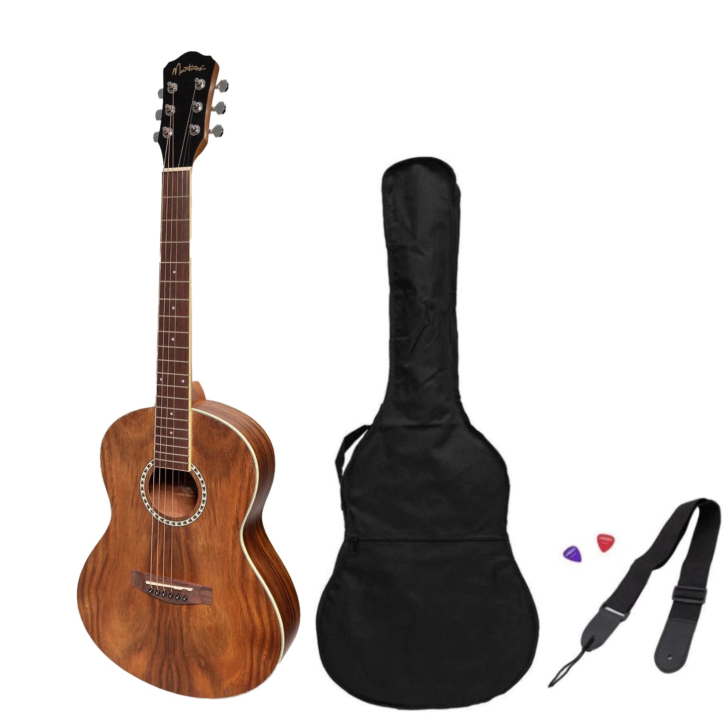 Martinez Acoustic 'Little-Mini' Folk Guitar Pack with Built-In Tuner MZ-LM2T-RWD