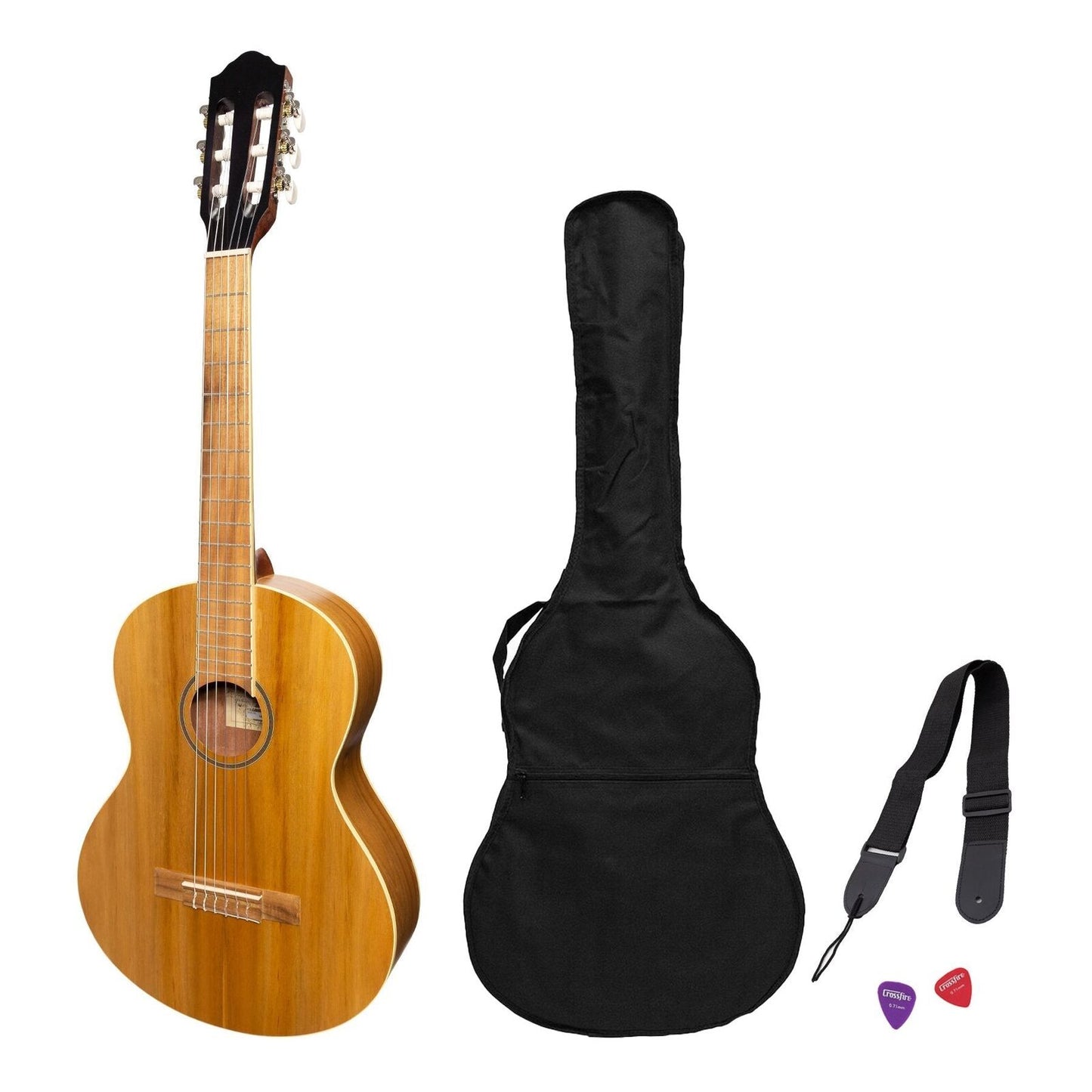 Martinez Slim Jim 3/4 Size Classical Guitar Pack with Built-in Tuner - Jati-Teakwood