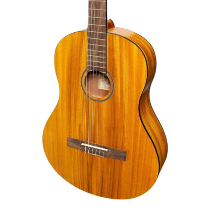 Martinez Slim Jim Full Size Electric Classical Guitar Pack with Pickup and Tuner - Koa — view 5