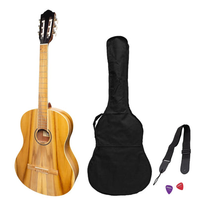 Martinez Slim Jim Full Size Student Classical Guitar Pack with Built In Tuner - Jati-Teakwood