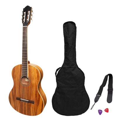 Martinez Slim Jim Full Size Student Classical Guitar Pack with Built-In Tuner, Rosewood