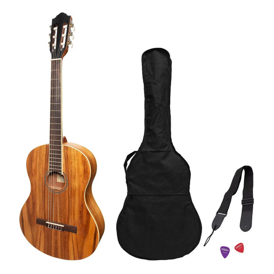 Martinez Slim Jim Full Size Student Classical Guitar Pack with Built-In Tuner, Rosewood