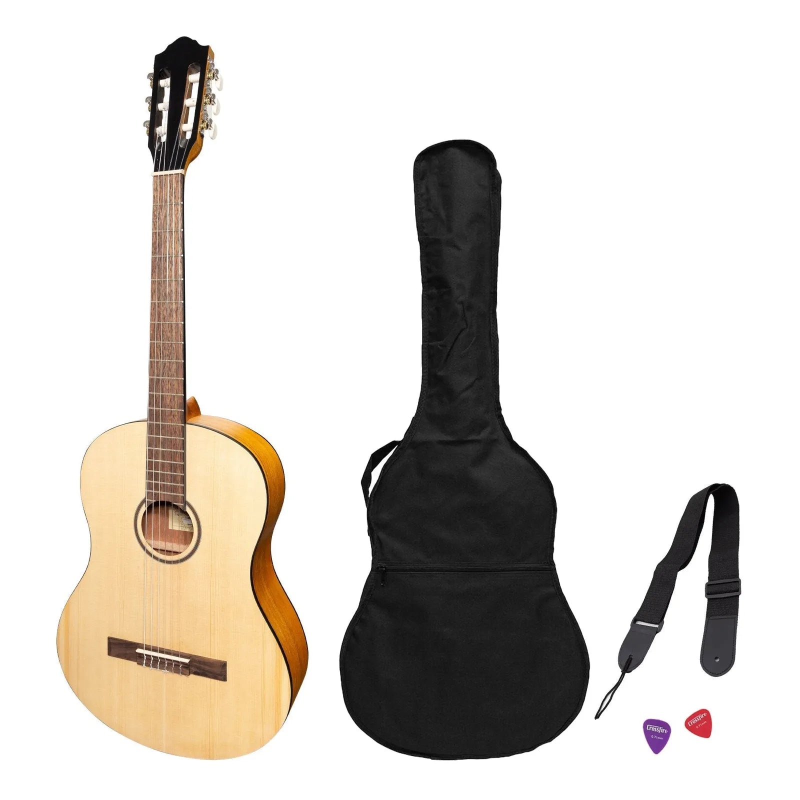 Martinez Slim Jim Full Size Student Classical Guitar Pack with Built-In Tuner - Spruce/Koa