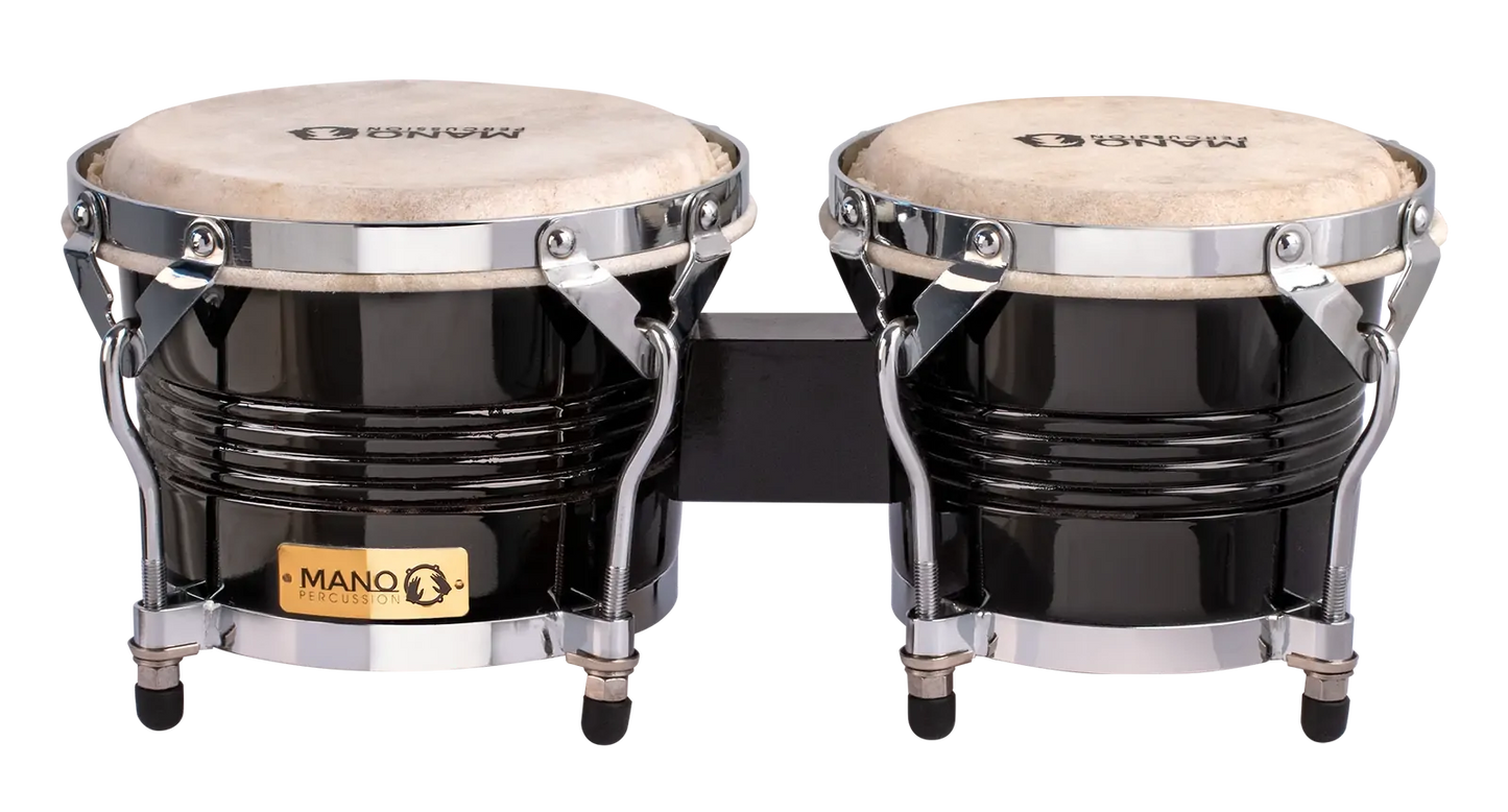 Mano Percussion MP1778BK 7/8 Inch Bongos Natural Skin Black