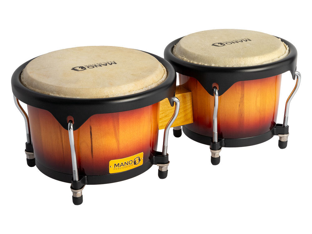 Mano Percussion 7.25" & 8.5" Bongos Sunburst with Select Wood Shells and True Skin Natural Buffalo Heads