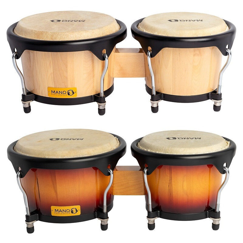Mano Percussion 7.25" & 8.5" Bongos Sunburst with Select Wood Shells and True Skin Natural Buffalo Heads — view 2