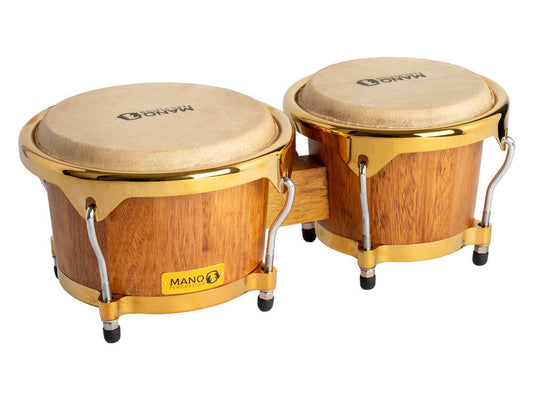 Mano Percussion 7.15 & 8.5" Bongos with Acacia and Red Oak Shells and Gold Hoops