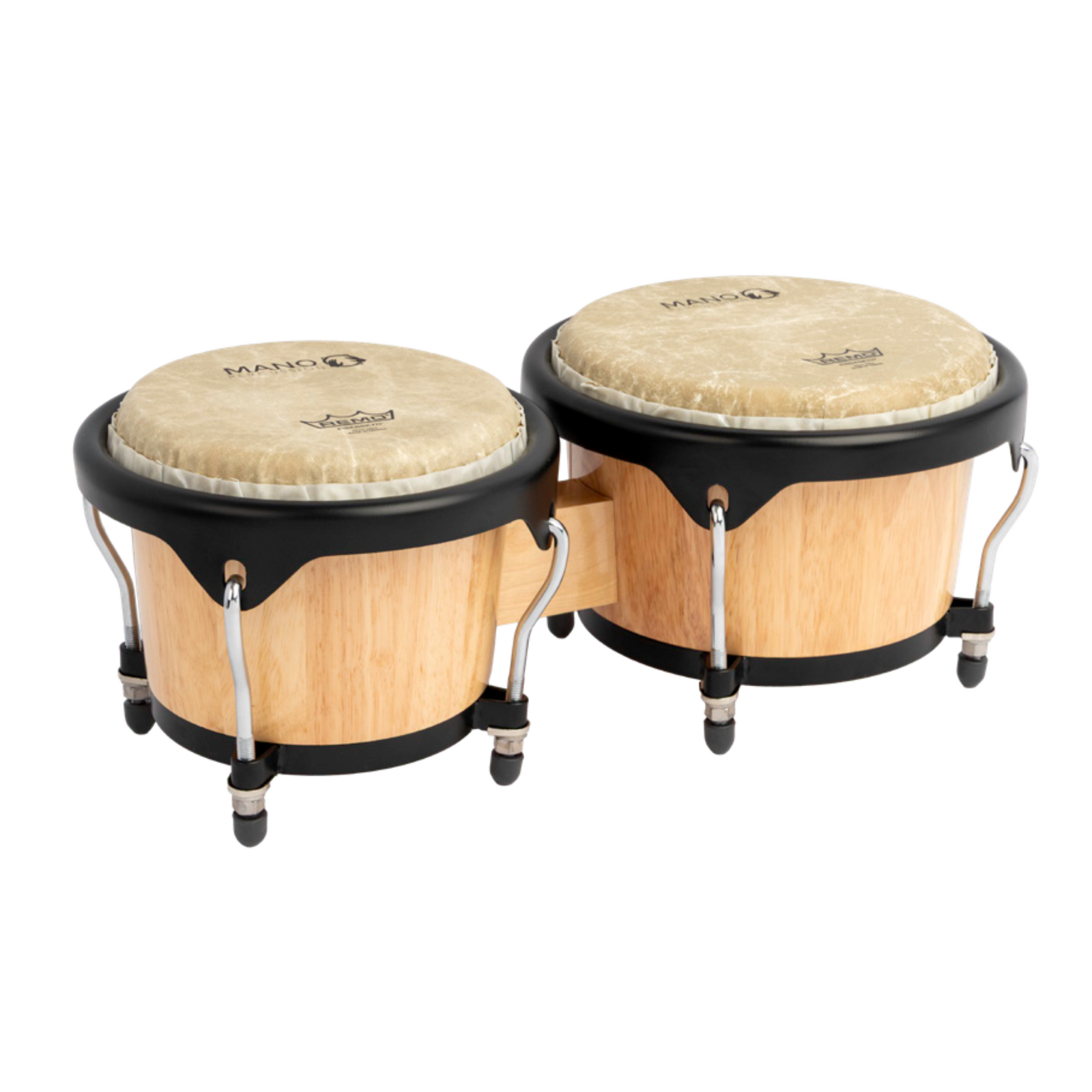 Mano Percussion Tunable Bongos 7 1/4" & 8 1/2" Acacia & Red Oak with Remo Fiberskyn Heads and Gold Hoops