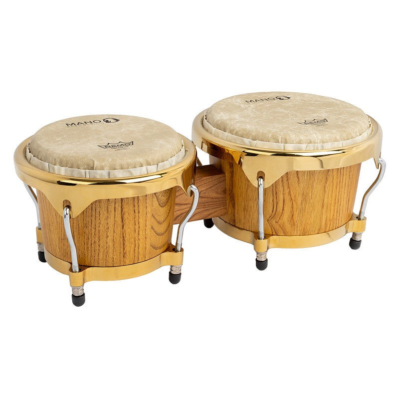 Mano Percussion Tunable Bongos 7 1/4" & 8 1/2" Acacia & Red Oak with Remo Fiberskyn Heads and Gold Hoops — view 5