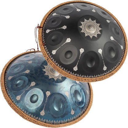 Mano Percussion 10 Note Handpan - 22” Stainless Steel in D Kurd Tuning with Mandala Artwork, Includes Carry Bag, Stand, Beaters, and Accessories