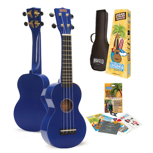 Mahalo Rainbow Series Soprano Ukulele - Learn 2 Play Pack (Blue)