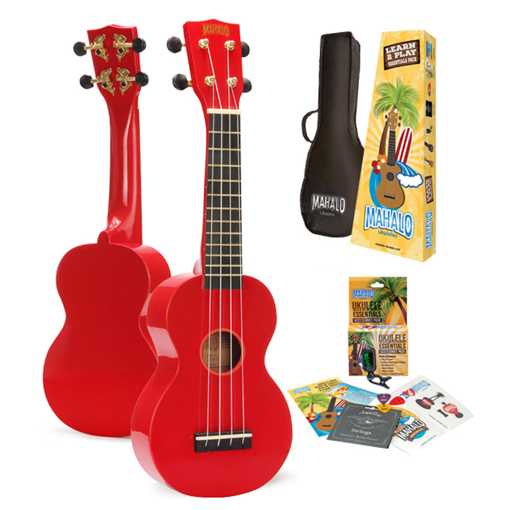 Mahalo Rainbow Series Soprano Ukulele - Learn 2 Play Pack (Red)