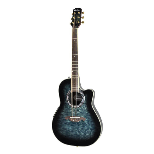 Martinez 'Flame Finish' Acoustic-Electric Roundback Cutaway Guitar (Transparent Black)