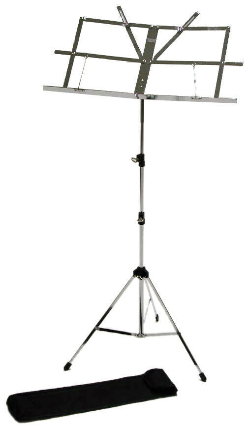 Music Stand Chrome Silver With Carry Bag Adjustable Fold-Up Student