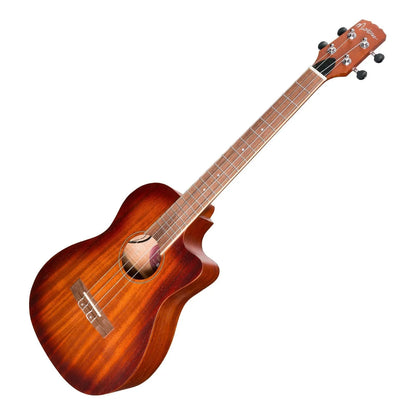 Martinez Southern Belle 6 Series Mahogany Solid Top Electric Cutaway Baritone Ukulele with Hard Case Sunburst — view 3