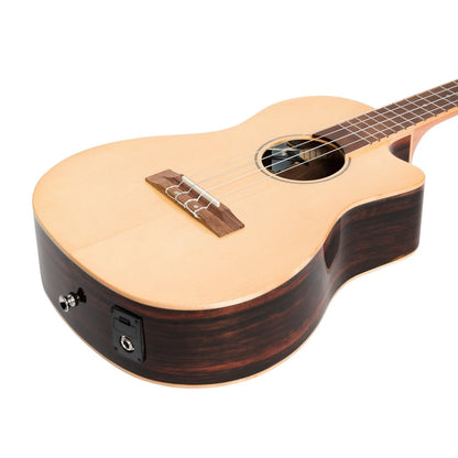 Martinez Southern Belle 7 Series Solid Top Electric Baritone Ukulele with Hard Case (Natural Gloss) — view 6