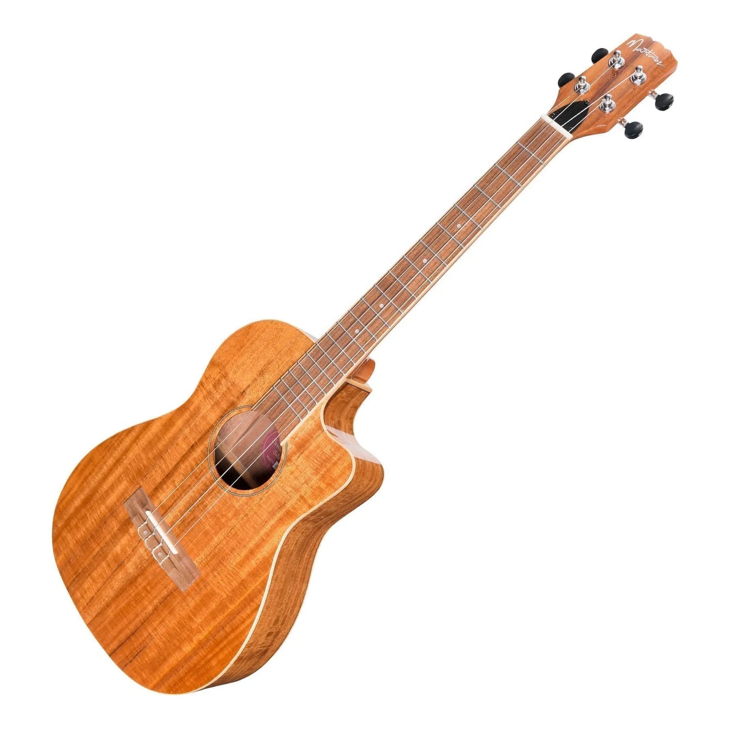 Martinez Southern Belle 8 Series Koa Solid Top Electric Cutaway Baritone Ukulele with Hard Case Natural Gloss — view 3