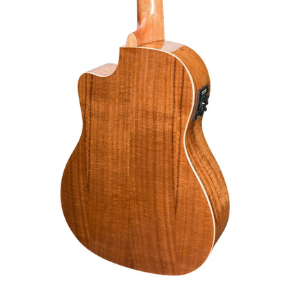 Martinez Southern Belle 8 Series Koa Solid Top Electric Cutaway Baritone Ukulele with Hard Case Natural Gloss — view 5