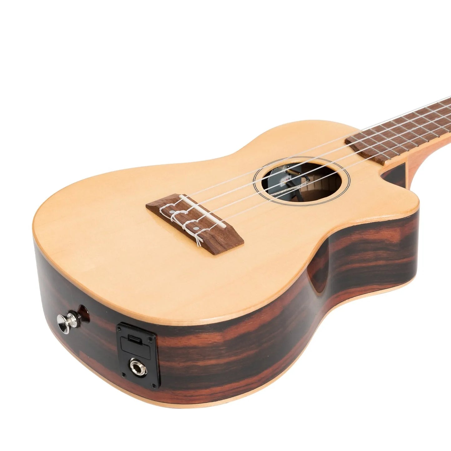 Martinez Southern Belle 7 Series Spruce Solid Top Electric Cutaway Concert Ukulele with Hard Case Natural Gloss MSBC-7C-NGL — view 6