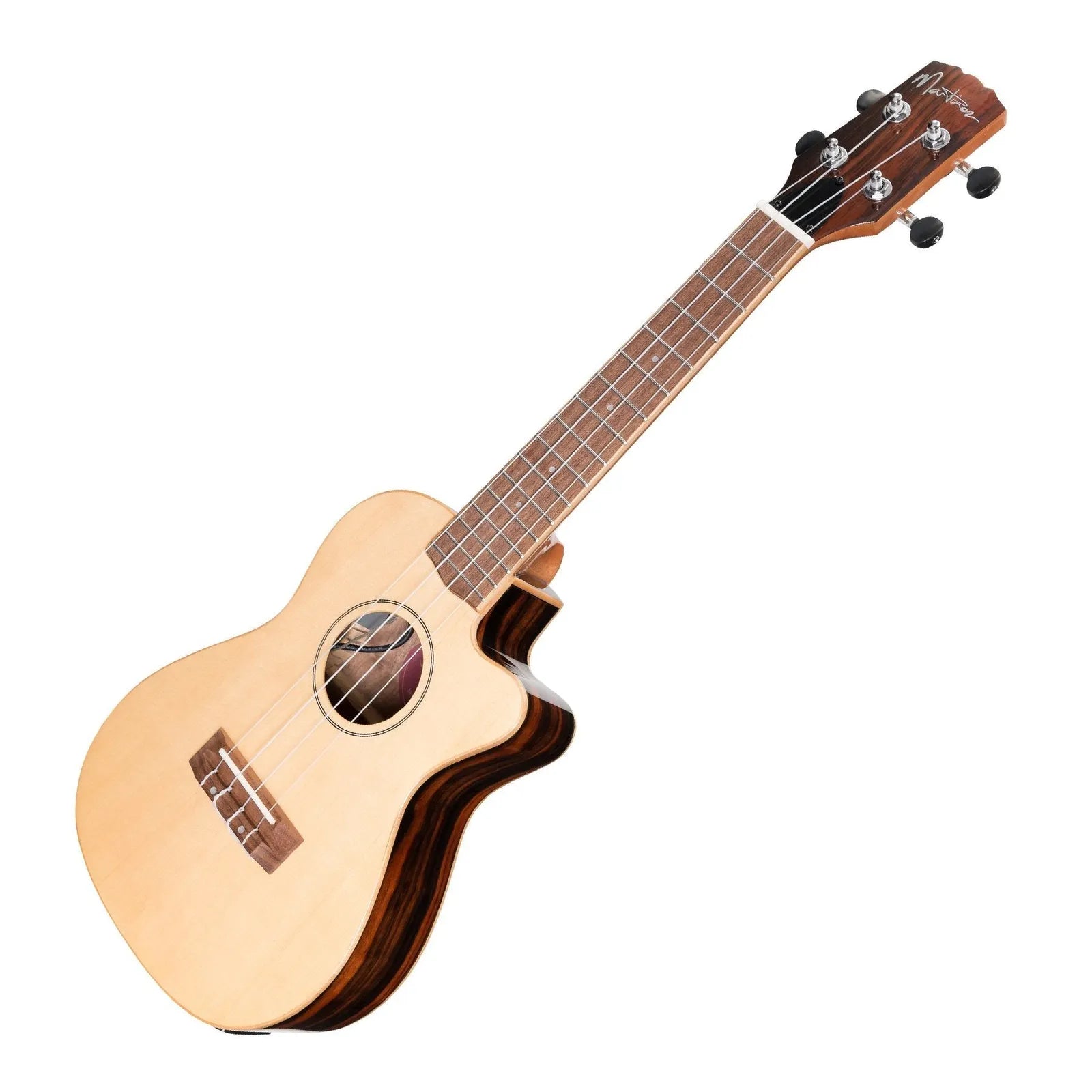 Martinez Southern Belle 7 Series Spruce Solid Top Electric Cutaway Concert Ukulele with Hard Case Natural Gloss MSBC-7C-NGL — view 3
