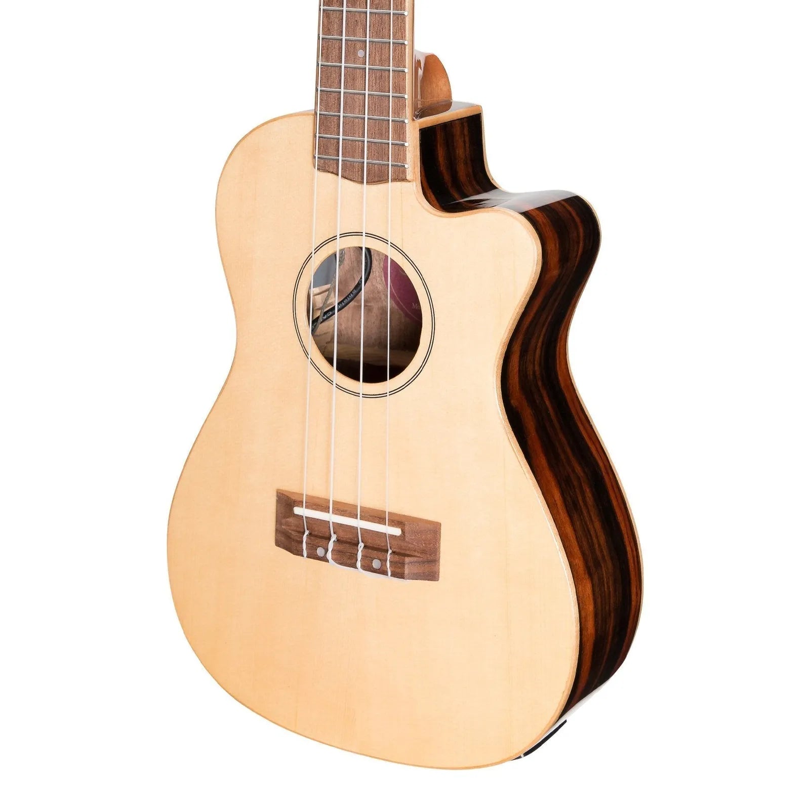 Martinez Southern Belle 7 Series Spruce Solid Top Electric Cutaway Concert Ukulele with Hard Case Natural Gloss MSBC-7C-NGL — view 4