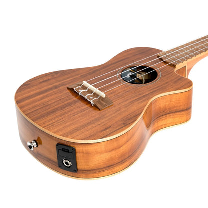 Martinez Southern Belle 8 Series Koa Solid Top Electric Cutaway Concert Ukulele with Hard Case Natural Gloss — view 6