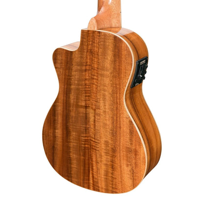 Martinez Southern Belle 8 Series Koa Solid Top Electric Cutaway Concert Ukulele with Hard Case Natural Gloss — view 5