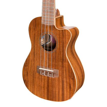 Martinez Southern Belle 8 Series Koa Solid Top Electric Cutaway Concert Ukulele with Hard Case Natural Gloss — view 4