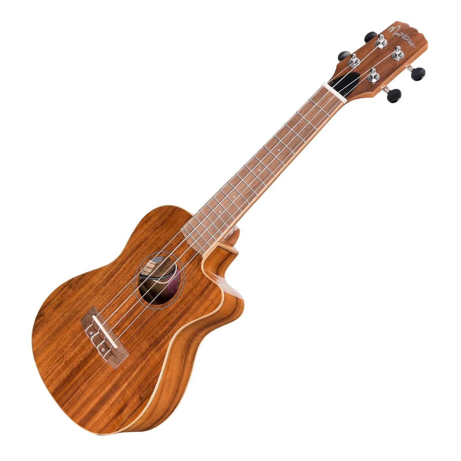 Martinez Southern Belle 8 Series Koa Solid Top Electric Cutaway Concert Ukulele with Hard Case Natural Gloss — view 3