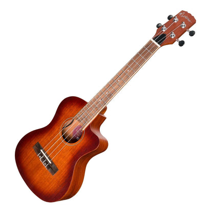 Martinez Southern Belle 6 Series Mahogany Solid Top Electric Cutaway Tenor Ukulele with Hard Case Sunburst — view 3