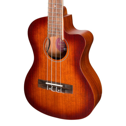 Martinez Southern Belle 6 Series Mahogany Solid Top Electric Cutaway Tenor Ukulele with Hard Case Sunburst — view 4