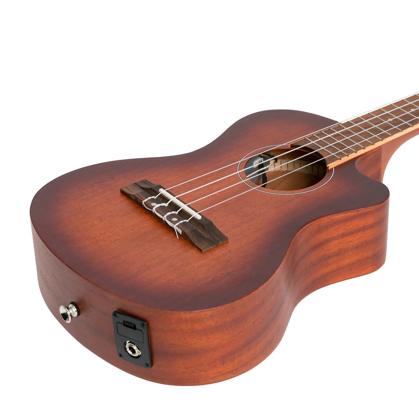Martinez Southern Belle 6 Series Mahogany Solid Top Electric Cutaway Tenor Ukulele with Hard Case Sunburst — view 6