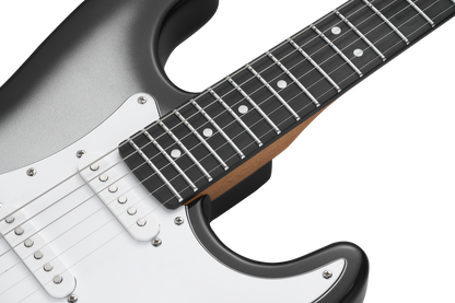Mooer MSC12 Electric Guitar Iron Silver Gloss, Double Cutaway, 6 Strings, Roasted Maple Neck, Tech Ebony Fingerboard, Tremolo Bridge, H-H Pickups — view 4