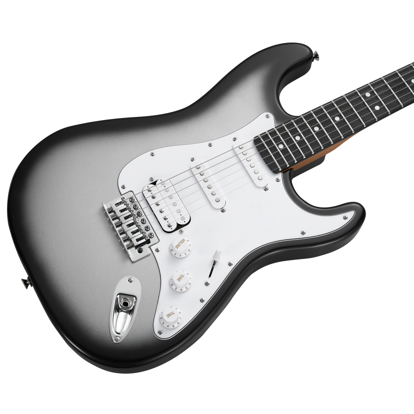 Mooer MSC12 Electric Guitar Iron Silver Gloss, Double Cutaway, 6 Strings, Roasted Maple Neck, Tech Ebony Fingerboard, Tremolo Bridge, H-H Pickups — view 3