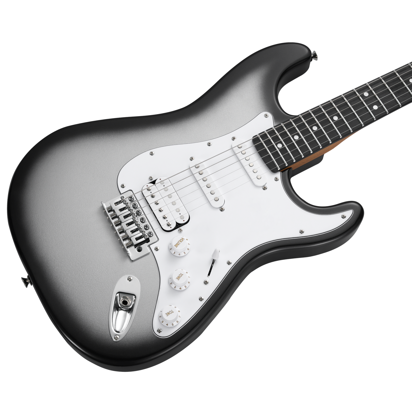 Mooer MSC12 Electric Guitar Iron Silver Gloss, Double Cutaway, 6 Strings, Roasted Maple Neck, Tech Ebony Fingerboard, Tremolo Bridge, H-H Pickups — view 3