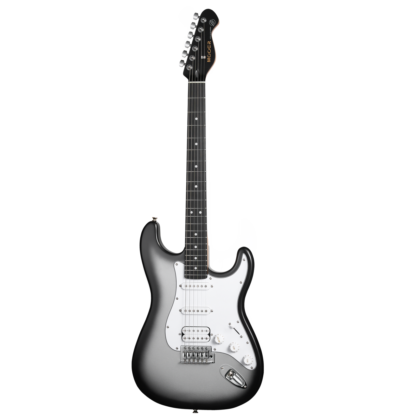 Mooer MSC12 Electric Guitar Iron Silver Gloss, Double Cutaway, 6 Strings, Roasted Maple Neck, Tech Ebony Fingerboard, Tremolo Bridge, H-H Pickups