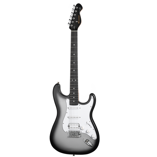 Mooer MSC12 Electric Guitar Iron Silver Gloss, Double Cutaway, 6 Strings, Roasted Maple Neck, Tech Ebony Fingerboard, Tremolo Bridge, H-H Pickups