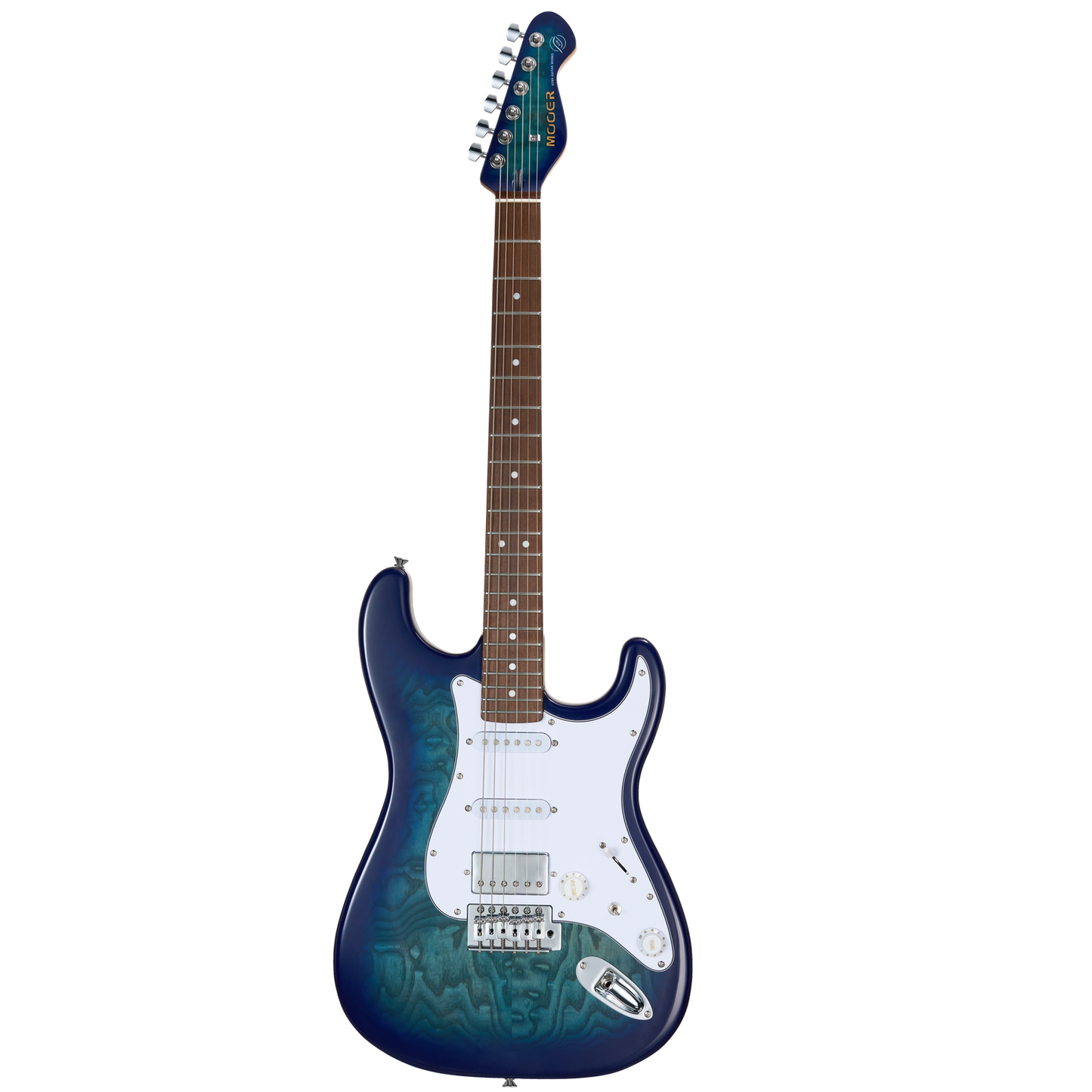 MOOER MSC20 Electric Guitar Ocean Blue, H-S-S Pickup, Roasted Maple Neck, Vintage Tremolo, Includes MOOER Bag, 6 Strings, Right-Handed