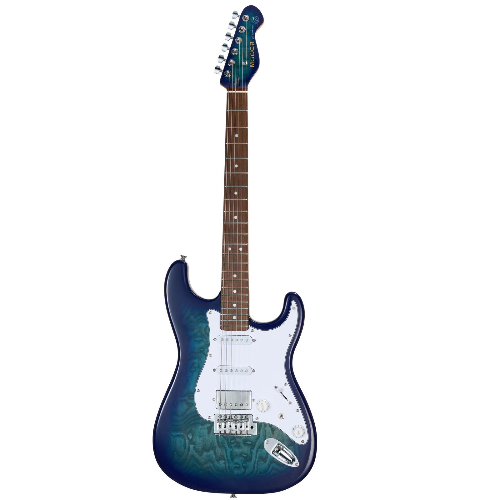 MOOER MSC20 Electric Guitar Ocean Blue, H-S-S Pickup, Roasted Maple Neck, Vintage Tremolo, Includes MOOER Bag, 6 Strings, Right-Handed