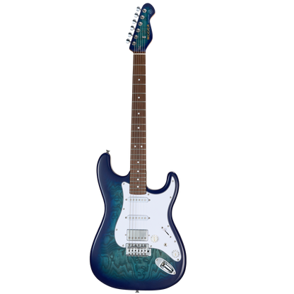 MOOER MSC20 Electric Guitar Ocean Blue, H-S-S Pickup, Roasted Maple Neck, Vintage Tremolo, Includes MOOER Bag, 6 Strings, Right-Handed