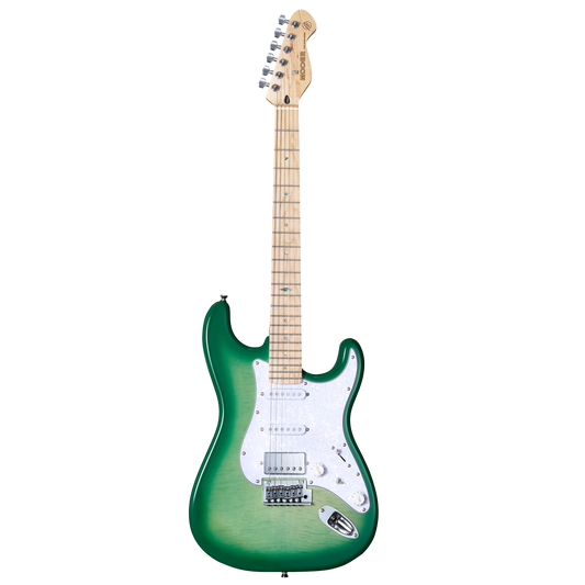 Mooer MSC30 Electric Guitar Lemon Green with Flame Maple Top and H-S-S Pickups