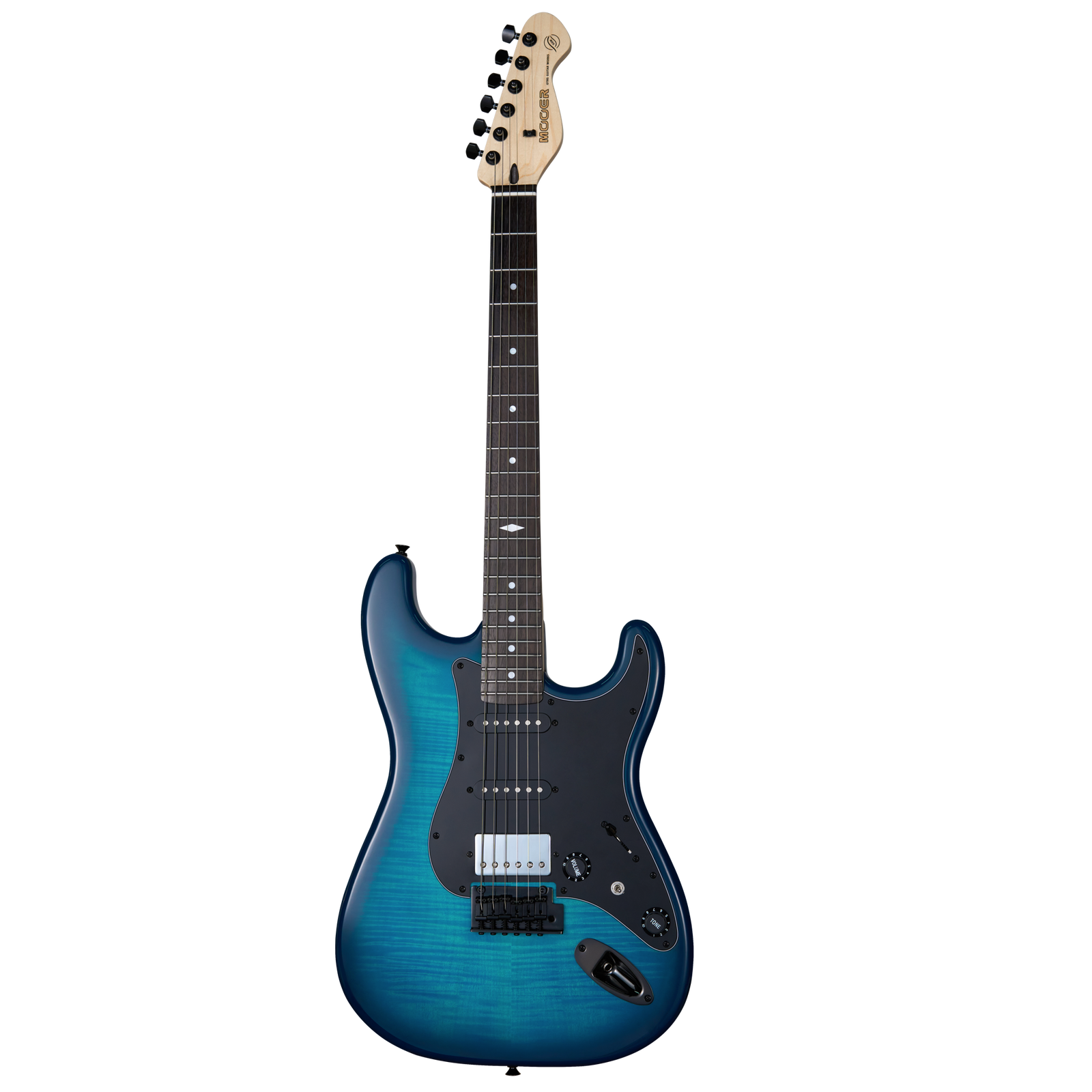 Mooer MSC31 Electric Guitar Blue Burst, 6 Strings, H-S-S Pickup, Roasted Maple Neck, Rosewood Fingerboard, MTB-1 BK Tremolo, Includes Case