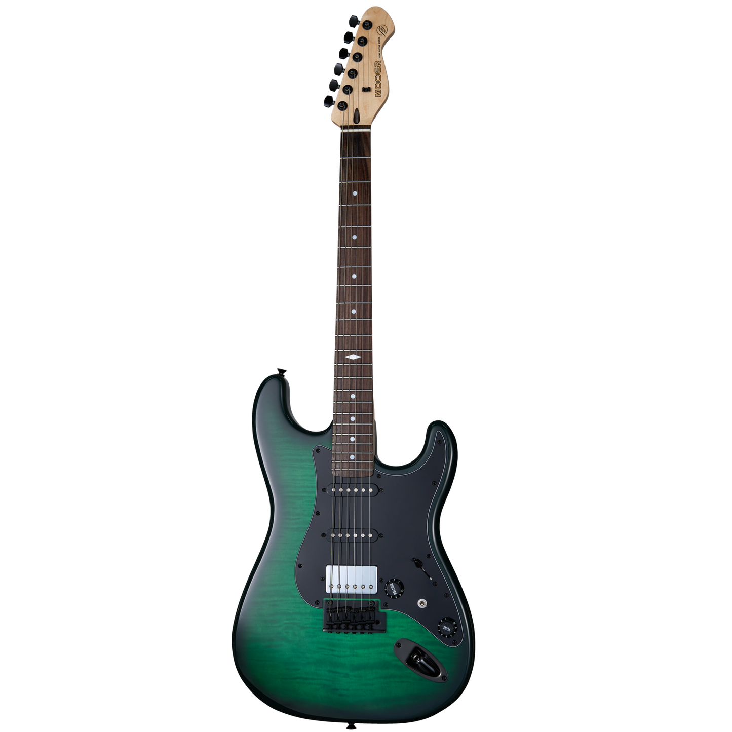 Mooer MSC31 Electric Guitar Green Burst with Rosewood Fingerboard and Flame Maple Top, 6 Strings, H-S-S Pickups, Includes Mooer Bag
