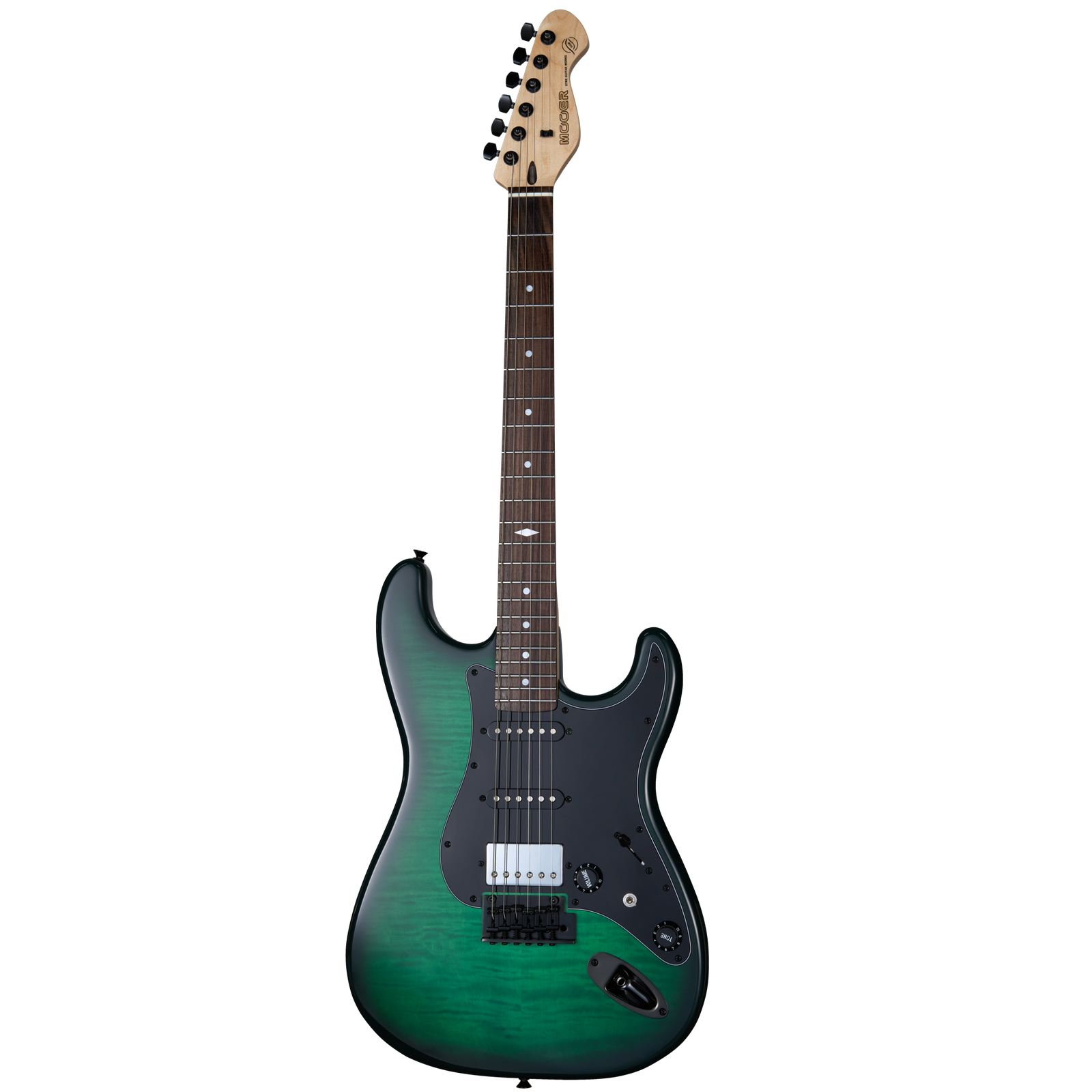 Mooer MSC31 Electric Guitar Green Burst with Rosewood Fingerboard and Flame Maple Top, 6 Strings, H-S-S Pickups, Includes Mooer Bag