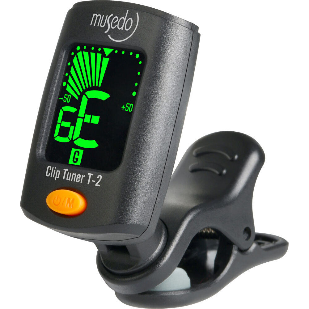 Musedo MT2 Clip-On Chromatic Tuner for Guitar, Ukulele, Violin – Black Finish, LCD Display, 3V Battery Included, 4 Modes, Portable Design