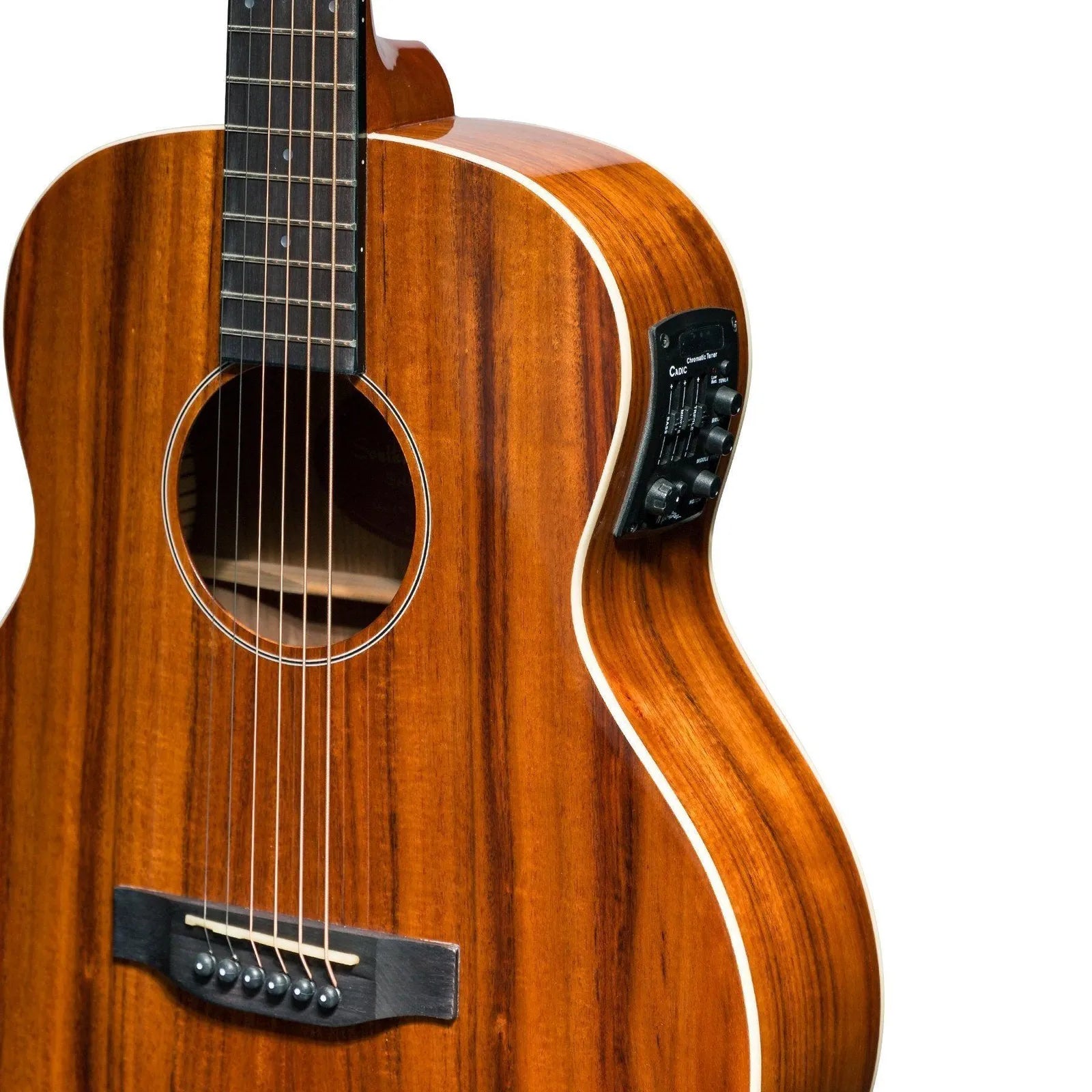 Martinez Southern Star Series Left Handed Koa Solid Top Acoustic-Electric TS-Mini Guitar Natural Gloss with Hardcase — view 6