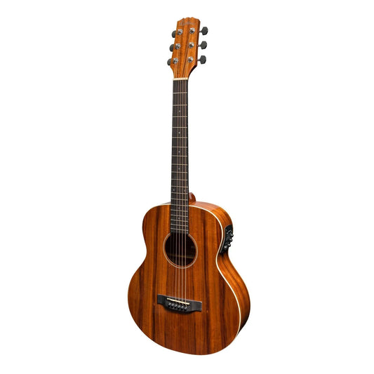 Martinez Southern Star Series Left Handed Koa Solid Top Acoustic-Electric TS-Mini Guitar Natural Gloss with Hardcase