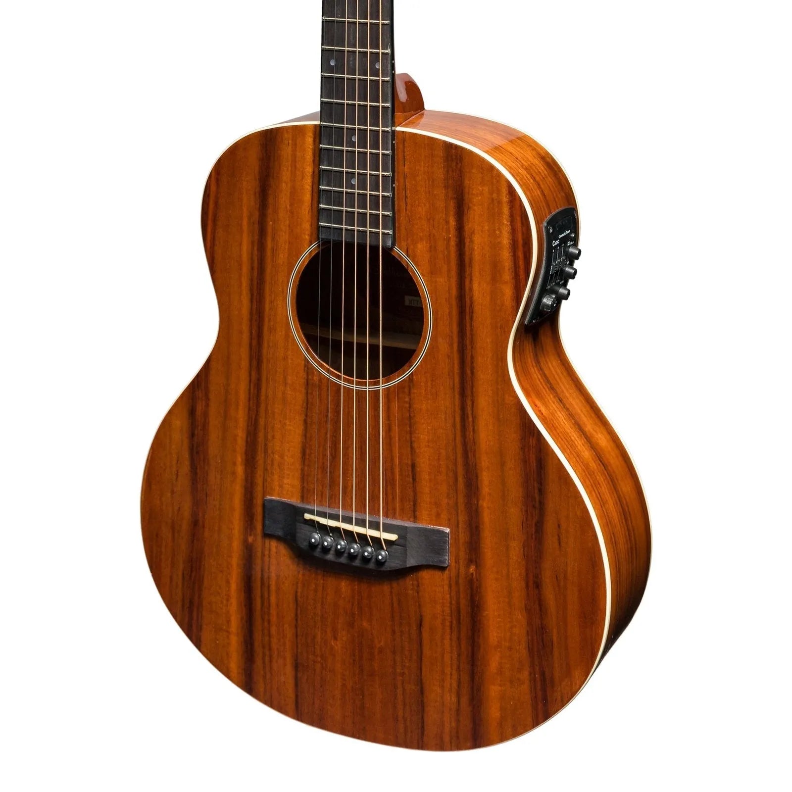 Martinez Southern Star Series Left Handed Koa Solid Top Acoustic-Electric TS-Mini Guitar Natural Gloss with Hardcase — view 4