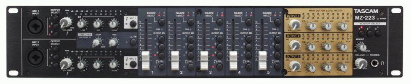 TASCAM MZ-223 Multi-Zone Mixer with BGM & Paging for 3 Zones, 2U Design